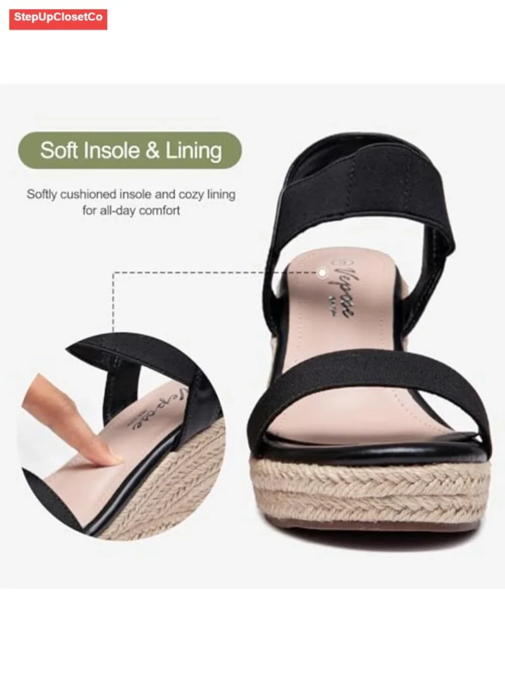 Open Toe Espadrille Wedge Sandals with Ankle Strap, Platform Strappy Wedge